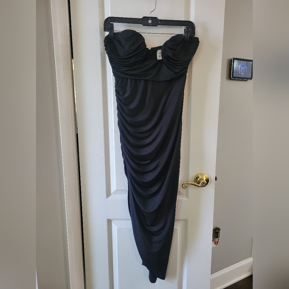 Hello Molly Flashlight Midi Dress Strapless Ruched Cutout Black Medium Size 6 - Picture 13 of 16